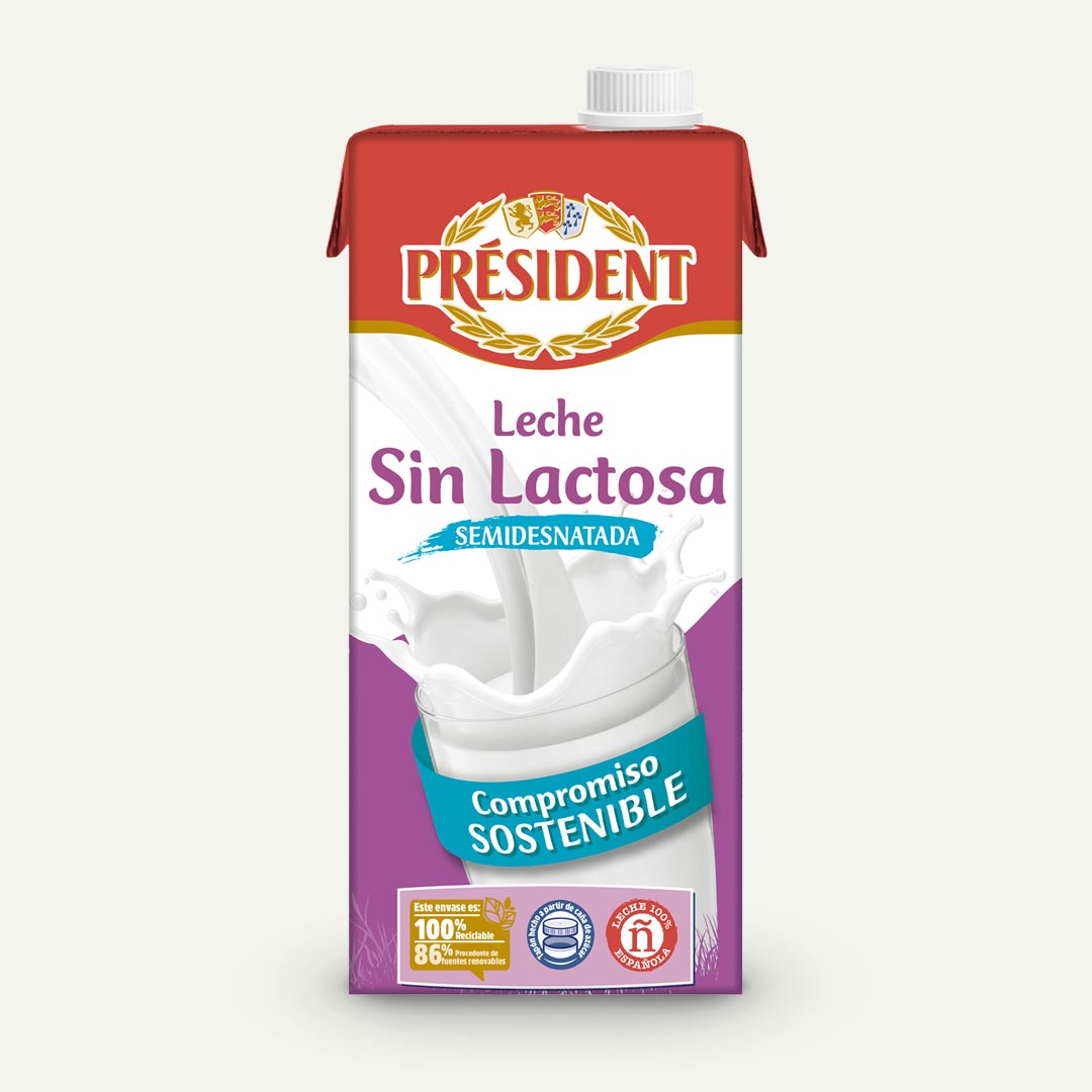 LECHE SEMIDESNADATA SIN LACTOSA PRESIDENT 1L