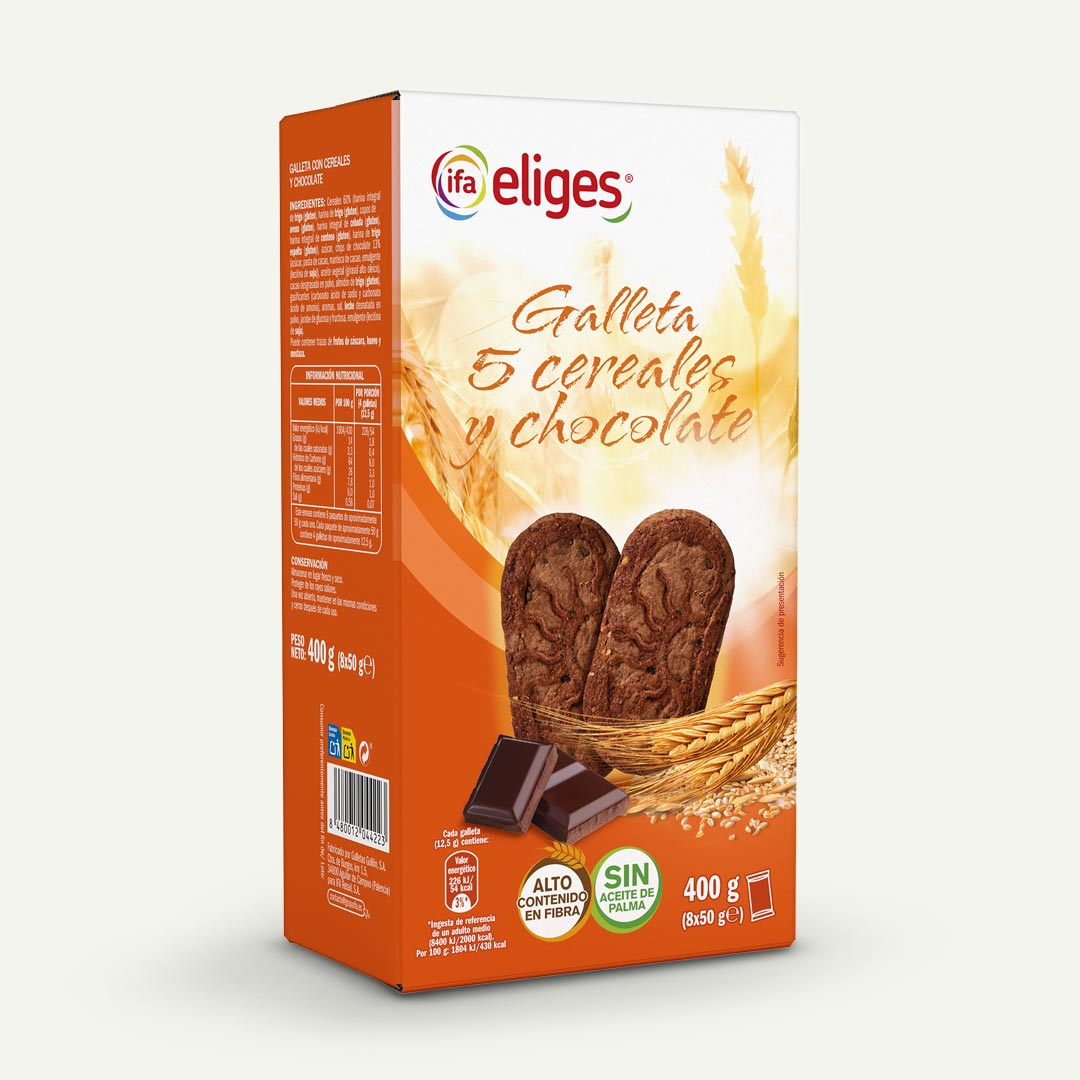 GALLETA 5 CEREALES Y CHOCOLATE 50G 8U