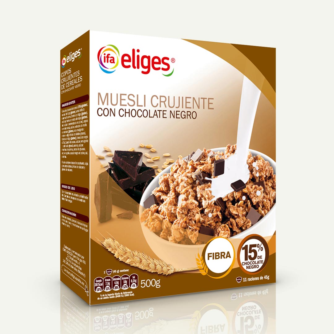 CEREALES MUESLI CRUJIENTE CON CHOCOLATE NEGRO IFA ELIGES 500G
