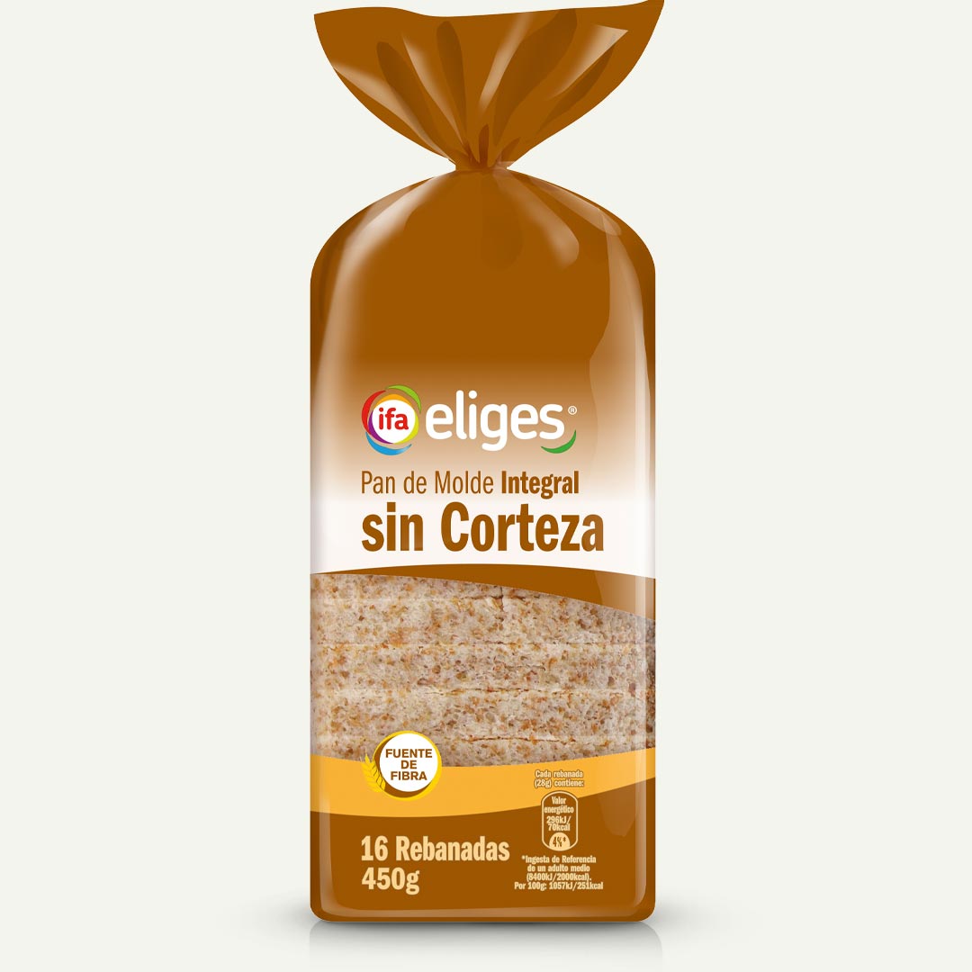 PAN DE MOLDE INTEGRAL SIN CORTEZA IFA-ELIGES 450G 16 REBANADAS