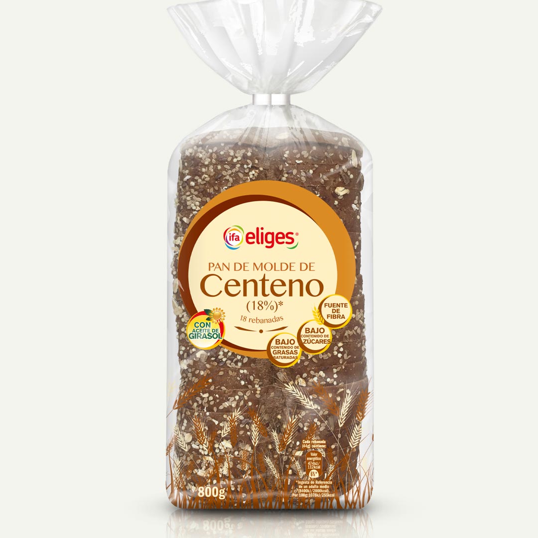 PAN DE MOLDE CENTENO IFA-ELIGES 800G 18 REBANADAS
