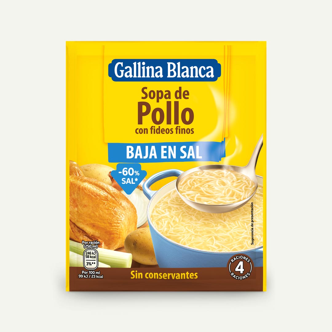 SOPA DE POLLO CON FIDEOS BAJO EN SAL GALLINA BANCA SOBRE 68G