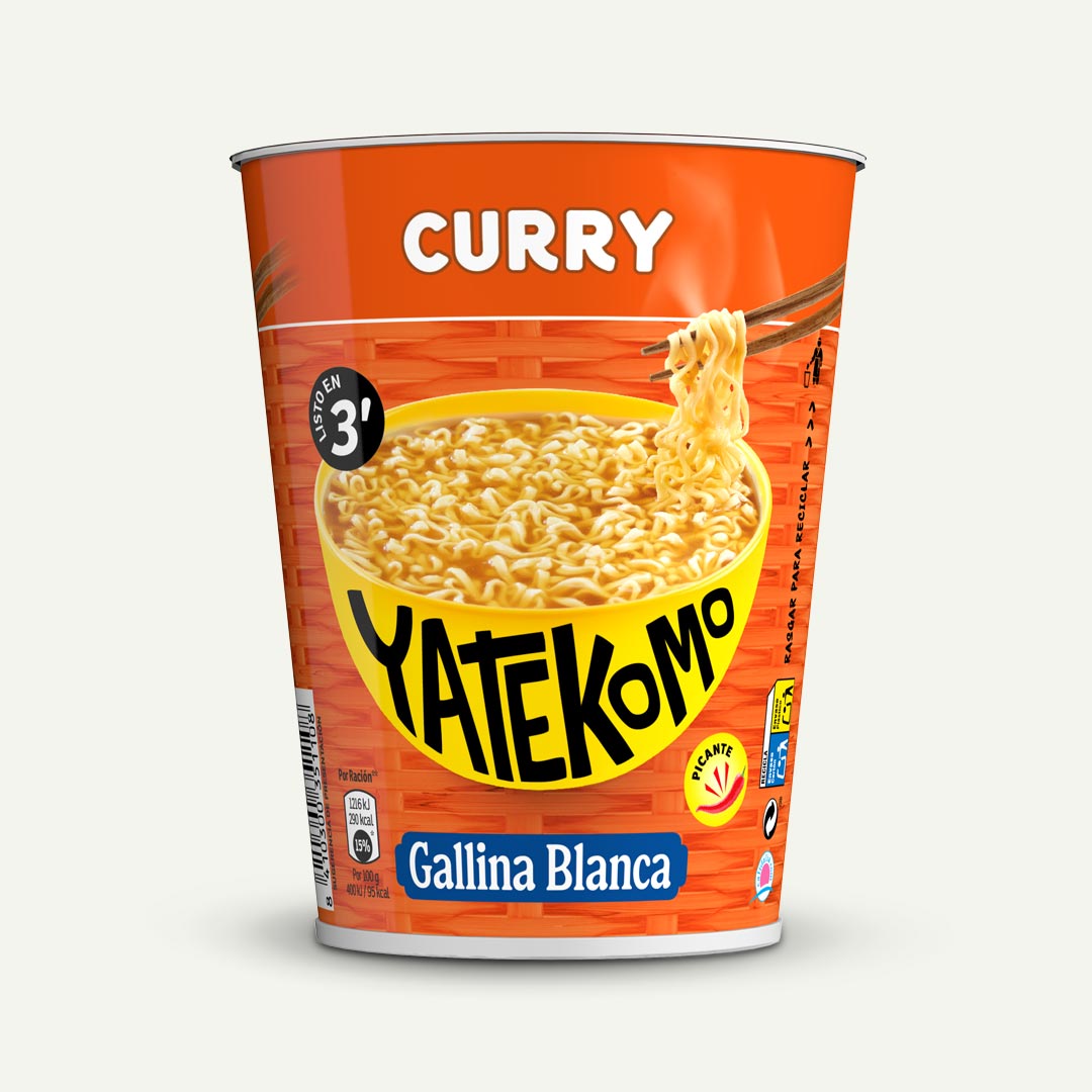 FIDEOS AL CURRY PICANTE 3´ LISTO YATEKOMO VASO 61G