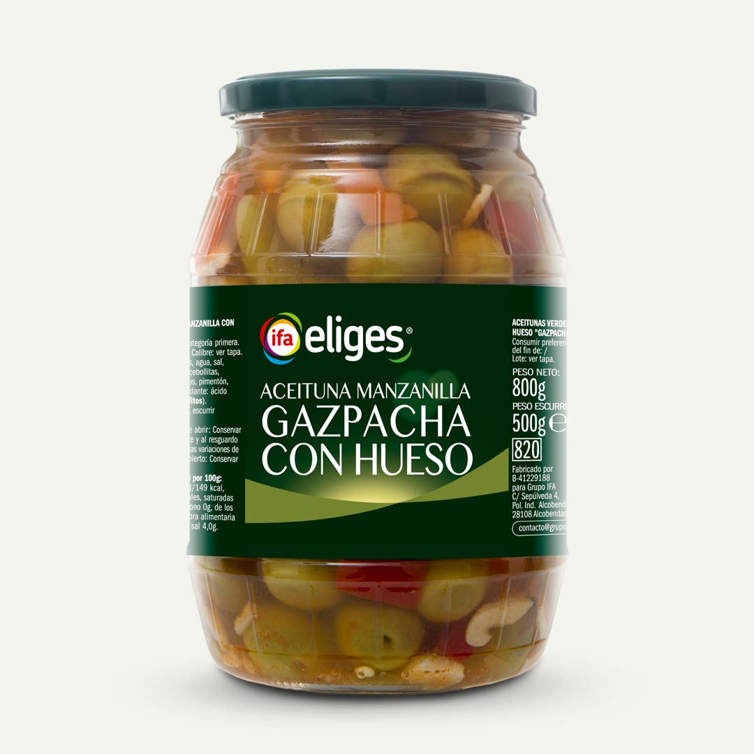 ACEITUNA GAZPACHA CON HUESO IFA-ELIGES 500G