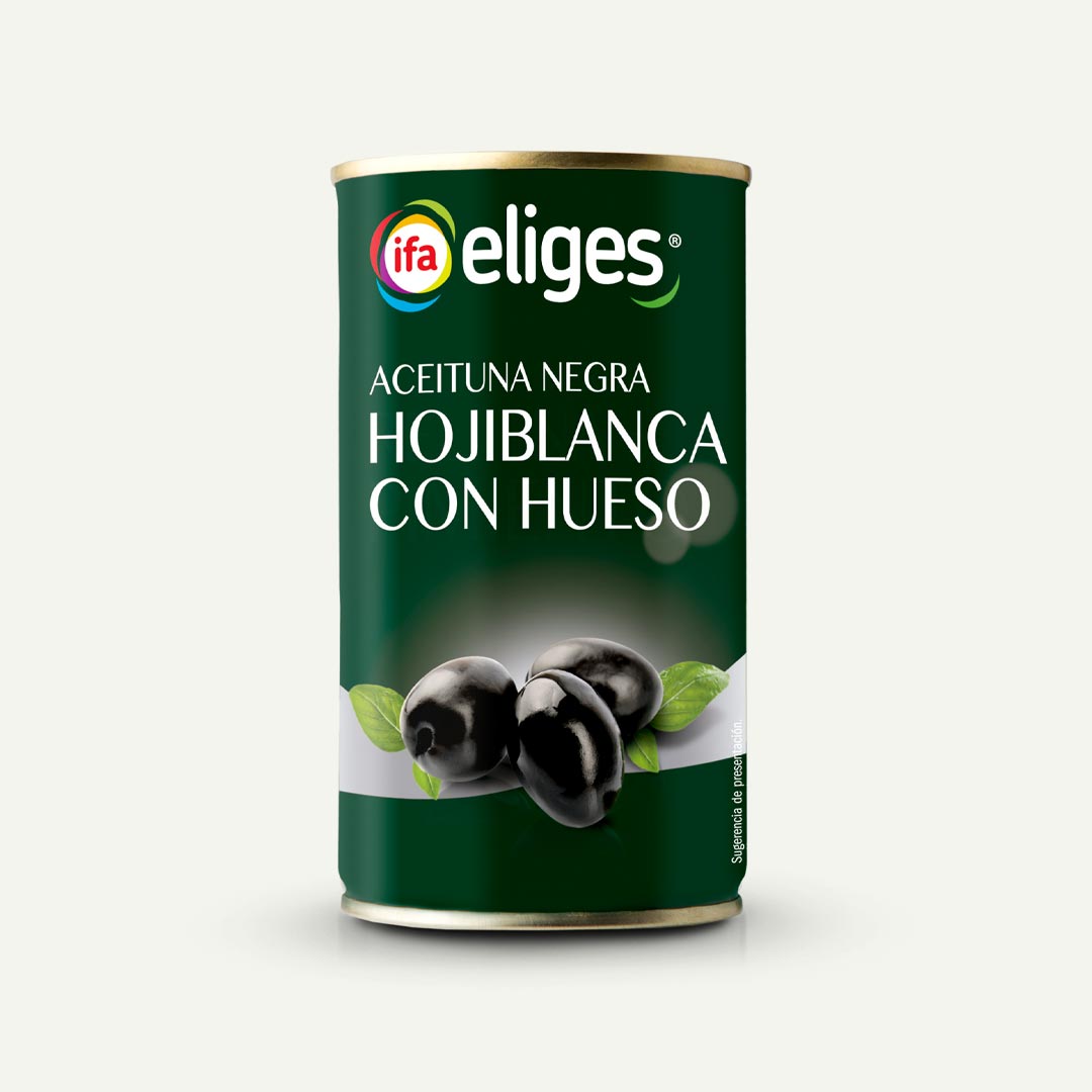 ACEITUNA NEGRA HOJIBLANCA CON HUESO IFA-ELIGES 185G
