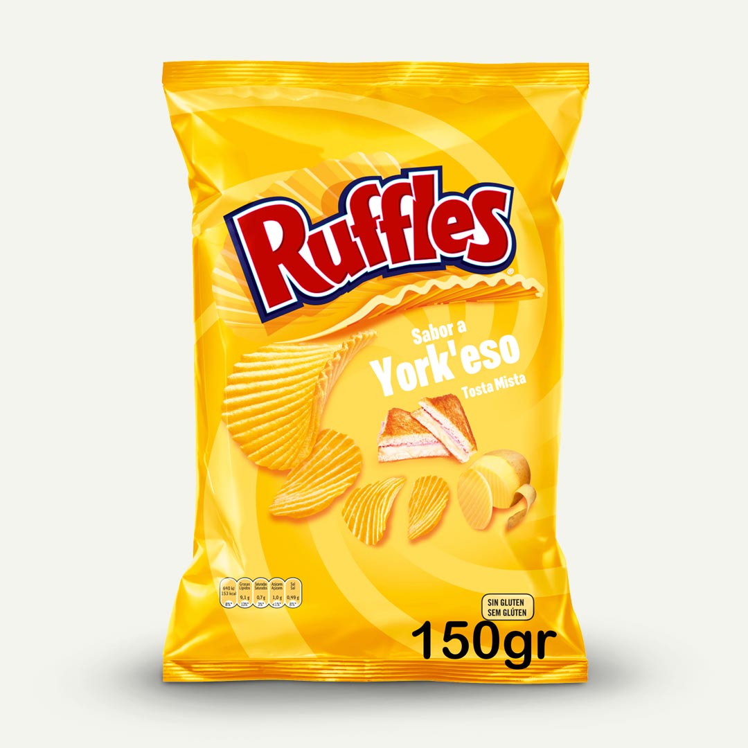PATATAS FRITAS SABOR JAMÓN Y QUESO RUFFLES 150G