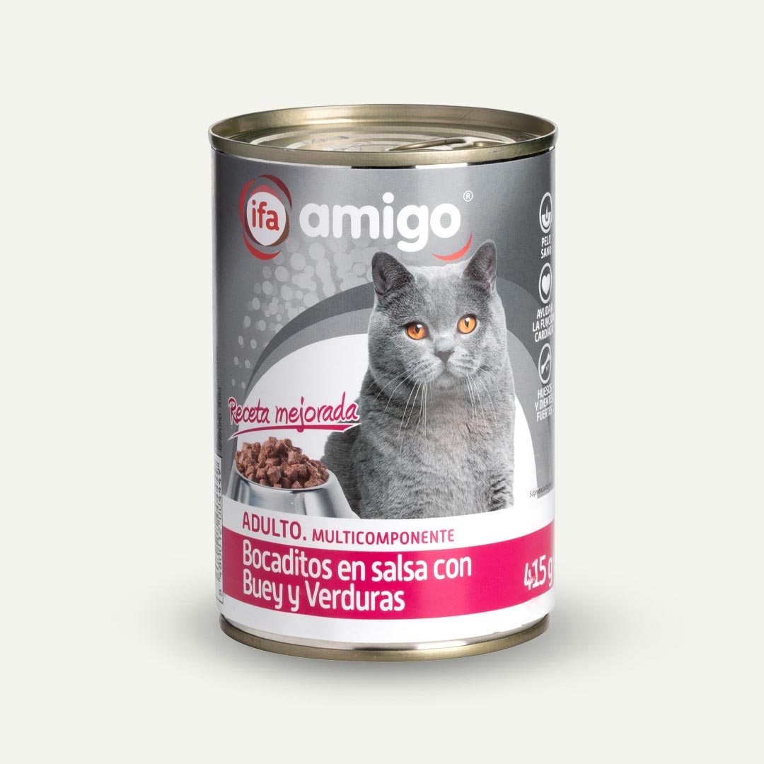 COMIDA GATO BOCADITOS EN SALSA CON BUEY IFA AMIGO 415G
