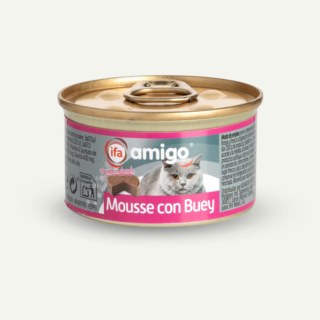 COMIDA GATO MOUSSE CON BUEY IFA AMIGO 85G