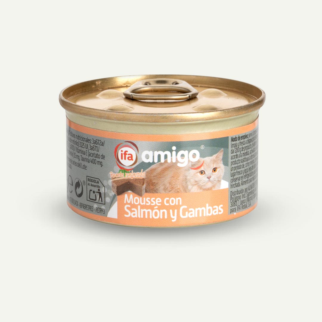 COMIDA GATO MOUSSE SALMON Y GAMBAS IFA AMIGO 85G