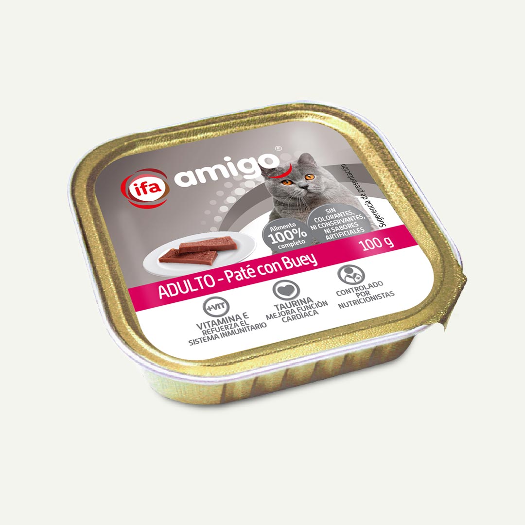 COMIDA GATO PATE CON BUEY IFA AMIGO 100G