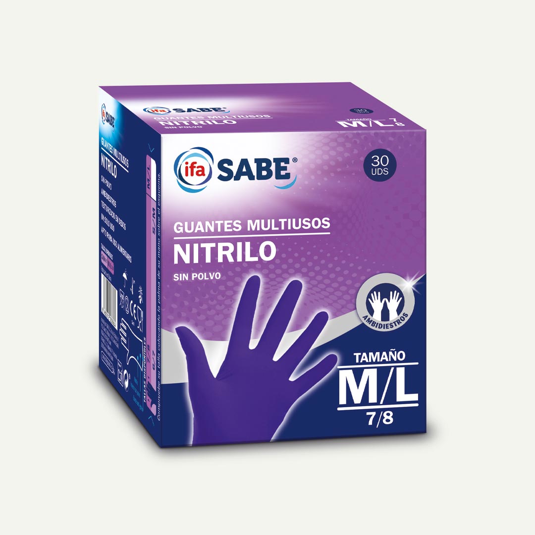 GUANTES DESECHABLES NITRILO SIN POLVO M/L IFA SABE 30U