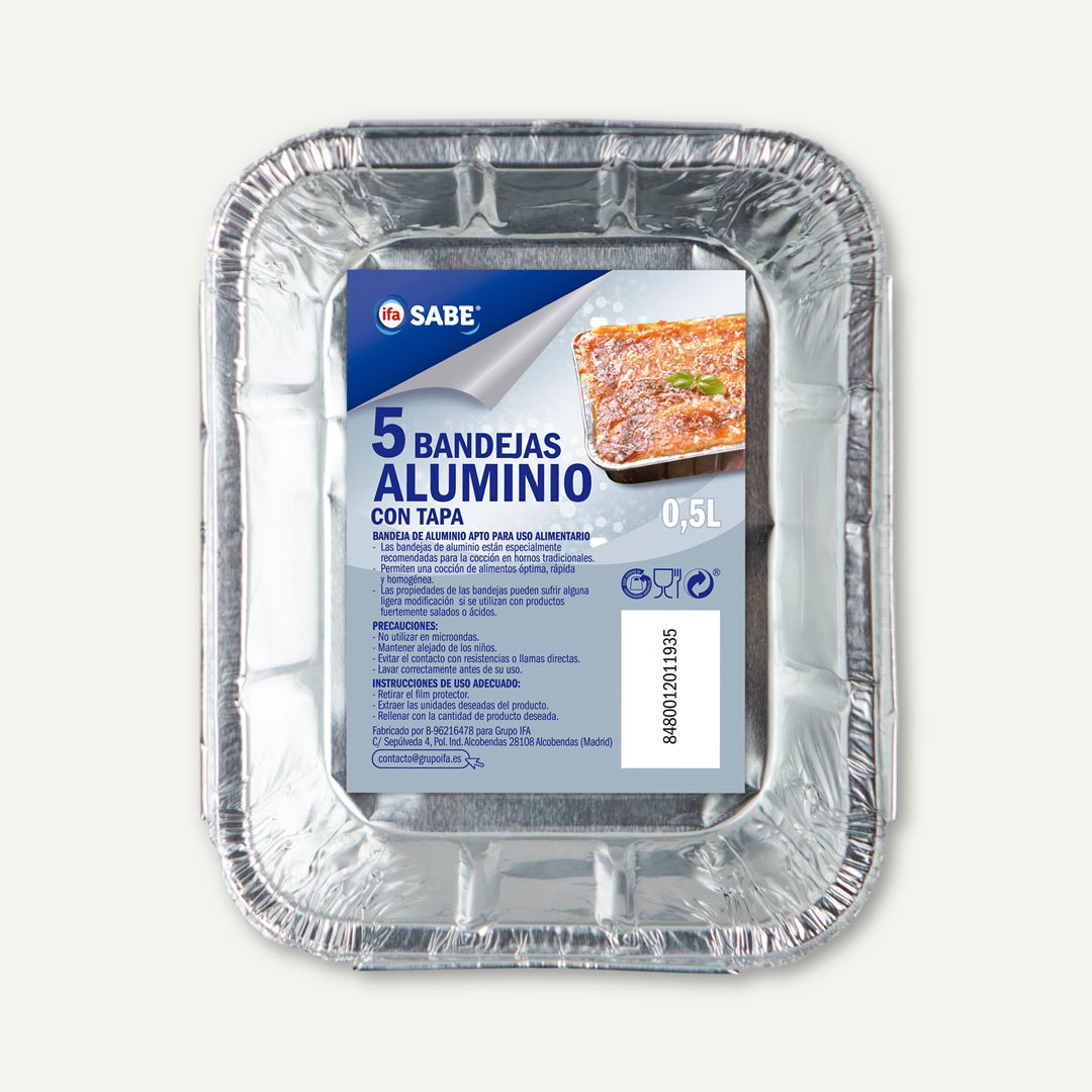 BANDEJA DE ALUMINIO RECTANGULAR 0.5L  IFA SABE 5U