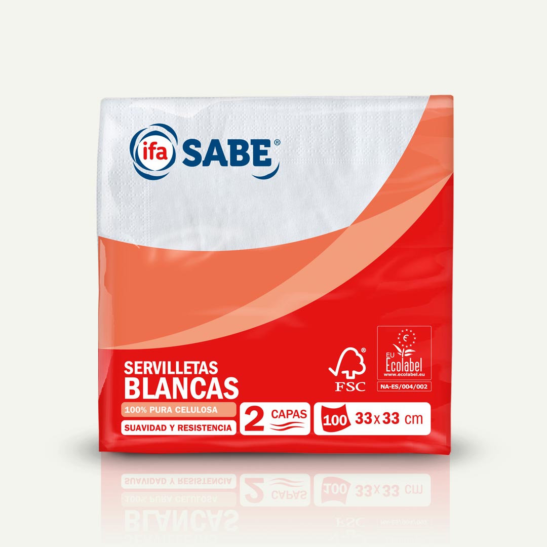 SERVILLETA BLANCA 2 CAPAS 33X33CM IFA SABE 100U